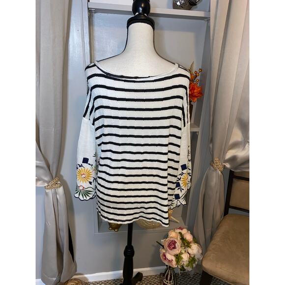 Striped Floral Sleeve Blouse - Picture 8 of 12